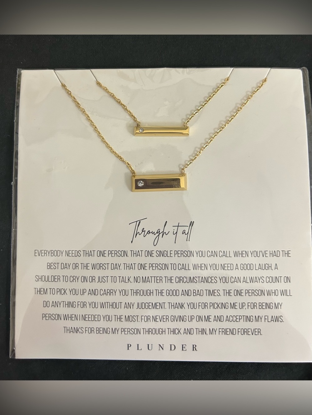 Plunder Double Bar Pendant Necklace in Gold with Crystal Accents